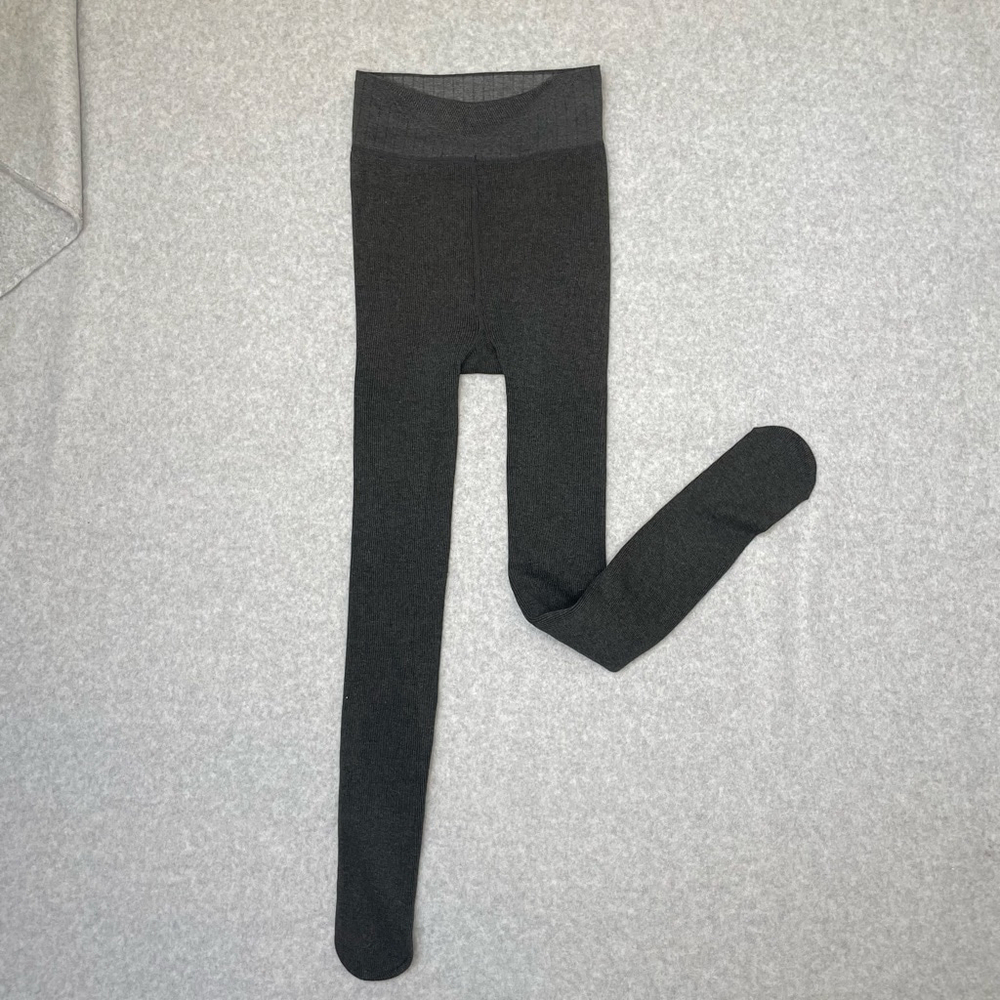 Black Thermal Fleece Lined Footed Tights Large Made in Canada